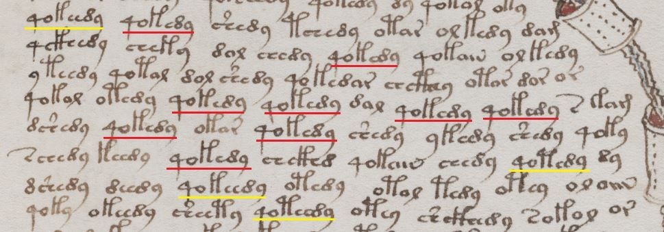 Voynich Manuscript f78r repeated words.jpg